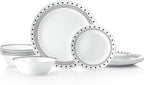 Corelle Vitrelle 18-Piece Service for 6 Dinnerware Set Triple Layer Glass and Chip Resistant, Lightweight Round Plates and Bowls Set, City Block
