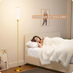 Floor Lamp with Remote Control,Floor Lamps for Living Room/Bedroom/Office, Stepless Adjustable 3000K-6000K Colors and 10-100% Brightness,Standing Light with Foot Switch (brassgold+Beige Linen)