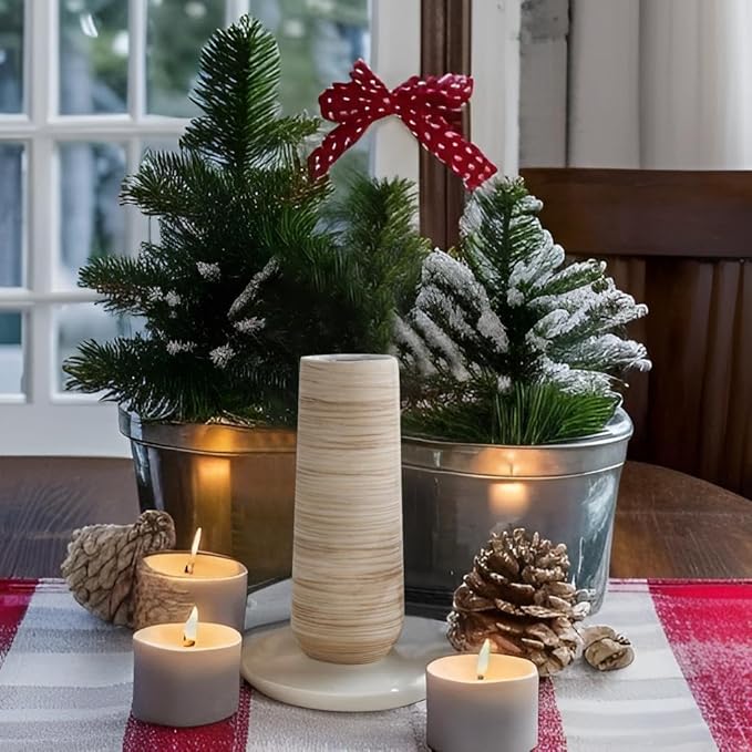 ALMA 9 Inch White Ceramic Flower Vase for Lego Flower Bouquet|Small Pampas Grass Vase for Home Decor,Tabletop, Bookshelf, Mantle,Living Room