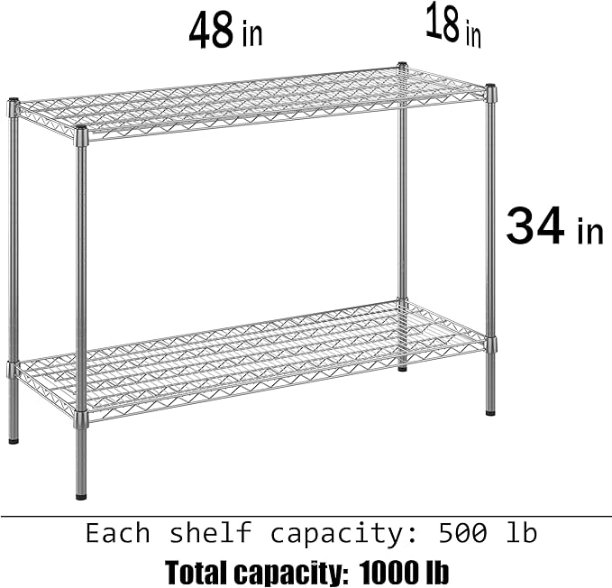 18" Deep x 48" Wide x 34" Height Wire Shelving Kit | 2-Tier | NSF Commercial Storage Rack Unit