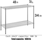 18" Deep x 48" Wide x 34" Height Wire Shelving Kit | 2-Tier | NSF Commercial Storage Rack Unit