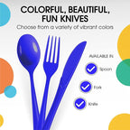 Party Solids Dark Blue Plastic Knives 200 Pcs Dark Blue Knives Disposable Utensils Heavy Duty Plastic Cutlery Set Disposable Cutlery Sets Flatware Sets Silverware Set Party Supplies & Party Tableware