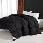 SNOWMAN Premium Down Comforter Queen Size, Luxurious All Season Duvet Insert with Cotton Blended Fabric, 37oz Fill Weight Pinch Pleat Design Hotel Bedding Comforter (Black,90"x90")