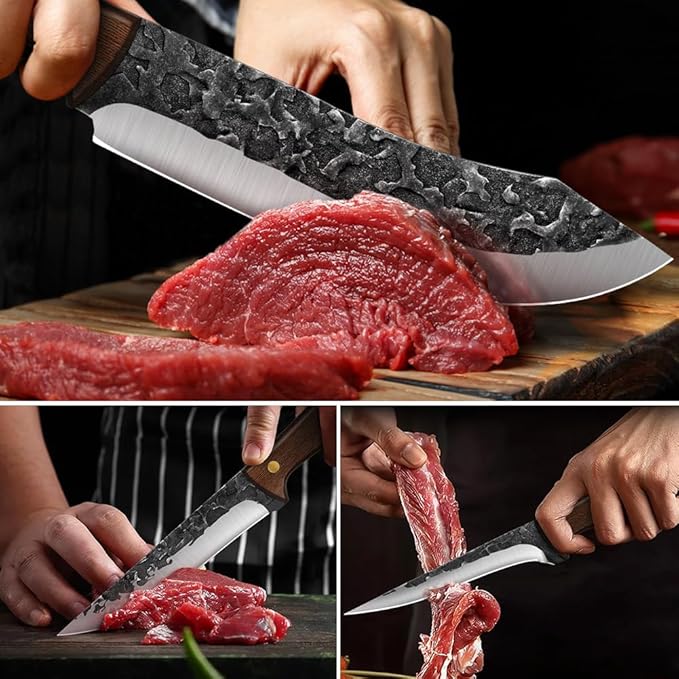 UniqueFire Chef Knife set 3 Pcs, Professional Kitchen Knives set, Sharp Butcher knife sets, Hand-forged High Carbon Steel Meat Cleaver knife, Ergonomic Wood Handle with Gift Box for Home & Restaurant