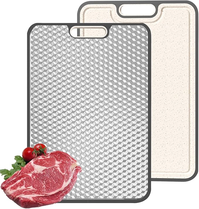 Titanium Cutting Board, Double Sided Medical-grade, Pure Titanium/Wheat straw PP Large Chopping Boards with Juice Groove Cutting Pads for Meat, Vegetables and Fruits