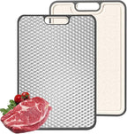 Titanium Cutting Board, Double Sided Medical-grade, Pure Titanium/Wheat straw PP Large Chopping Boards with Juice Groove Cutting Pads for Meat, Vegetables and Fruits