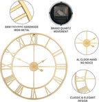 1st owned Large Wall Clock Silent Non-Ticking Roman Numerals Vintage Battery Operated (24 inch,18inch,16inch) Farmhouse Wall Clock for Living Room, Bedroom, Kitchen, Cafe Decor-Gold 47CM