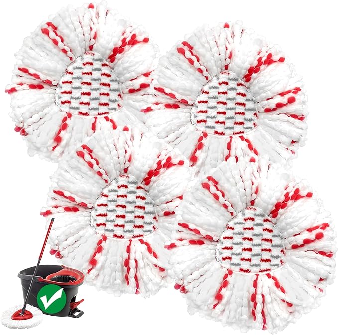 Spin Mop Replacement Head, 4 Pack 40% More Cleaning Power Mop Replace Head for O-Ceda Easy Wring 1-Tank System, Microfiber, Deep Cleaning, and Machine Washable, 0520