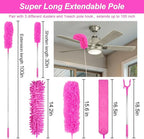 Microfiber Dusters for Cleaning, Feather Dusters with Extension Pole, Bendable & Washable Dusters for High Ceiling Fan, Blinds, Cars, Furniture, Cleaning Tools Kit Pink Gift for Women (15 PCS)