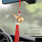Feng Shui Hanging Ornaments Decor,Wu Lou Golden Gourd,with Red Luck Strip Tassel Treasure for Ideal Car Pendant,Bedroom,Door,Desk lamp,Bring Good Luck,Safty,Healthy,2.16inch Tall,Full Brass