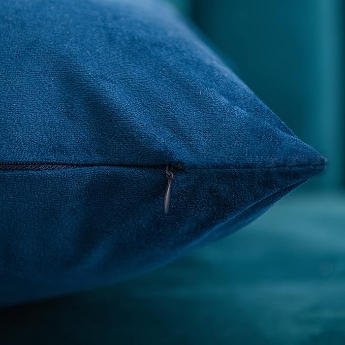 Midnight Blue Throw Pillow Covers 2 Pack 22 x 22 Inch Cozy Soft Velvet Square Decorative Pillow Cases, Lumbar Toss Pillow Shams, Euro Cushion Covers for Farmhouse, Couch, Sofa, Bed