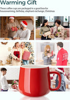 Teocera Ceramic Coffee Mug Set of 4-12 oz Coffee Mugs with Large Handles for Hot or Cold Drinks Like Latte, Cocoa, Tea or Juice - Smooth Ceramic, Dishwasher Safe, Red