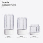 Beast Mega 1200 Plus | Premium Countertop Blender | Smoothies, Shakes, Sauces, Dips, Soups | Blends Ice and Frozen Fruit | XL Vessel | With Extra Vessels, Straw System | 1200W | (Cloud White, 120V)