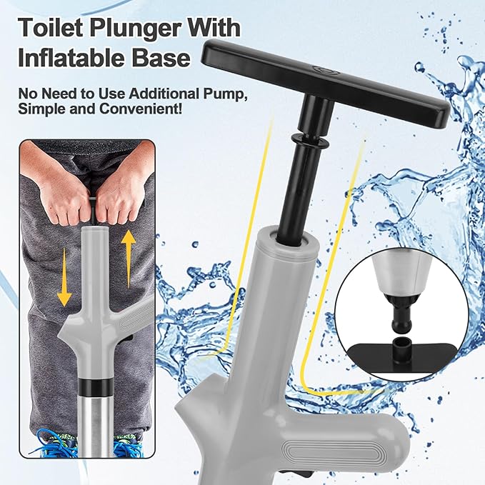 Toilet Plunger Drain Clog Remover, High Pressure Air Drain Remover Tool with Real-Time Barometer, Stainless Steel Clog Toilet Cleaner for Bathroom Kitchen Commercial Floor Sink(Gray)