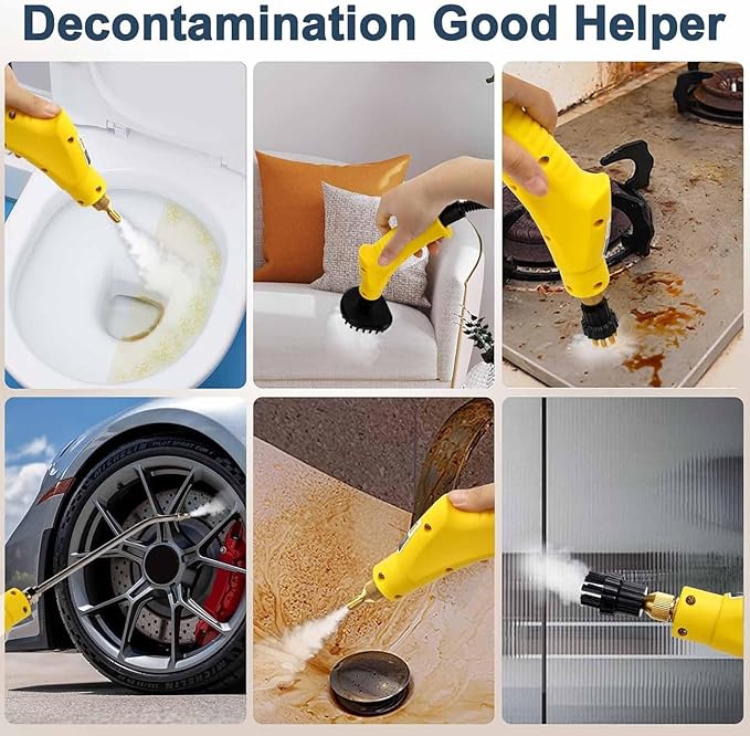 Touchscreen Steam Cleaner 1100ML 2500W High Temperature Pressure Handheld Steam Cleaning Machine with Brush Heads and Gloves 7 in 1 for Car Floor Kitchen Bathroom Window Furniture (Yellow)