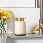 Enra Ceramic Soap Dispenser,12 oz Hand Lotion Dispenser with Gold Pump,Refillable Dish Soap Dispenser,Modern Liquid Soap Dispenser for Bathroom,Kitchen with Easy-to-Press Pump(Beige Liquid Glod Pump)
