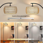 Arc Floor Lamp for Living Room,Farmhouse Floor Lamps with Remote Control & Dimmable Bulb, Boho Rattan Tall Standing Lamp for Bedroom Office