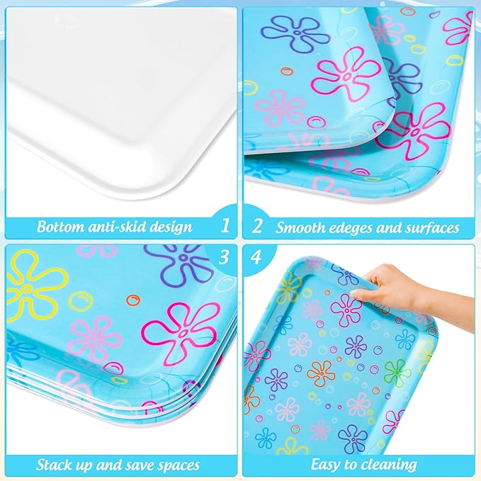 3Pcs Cartoon Sponge Serving Trays Under the Sea Flower Bubble Reusable Serving Dishes for Ocean Birthday Party Sharing Snacks Fruit Dessert, 13 x 10 Inch