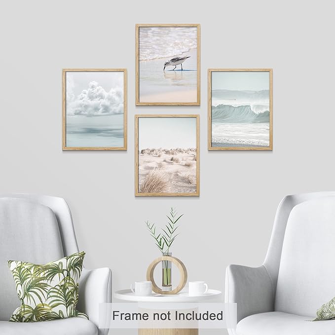 SIGNWIN Poster Bathroom Decor 11"x14"x 4, Wall Art Room Decor Multicolor for Living Room, Bedroom, Office White Nautical Ocean Sea Beach Grass Seagull Landscape Nature Wilderness Realism Landscape