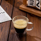 Double Wall Glass Coffee Mugs 5oz / 150ml, Set of 2 Insulated Mugs with Handles, Stylish Tazas de Cafe Con Estilo