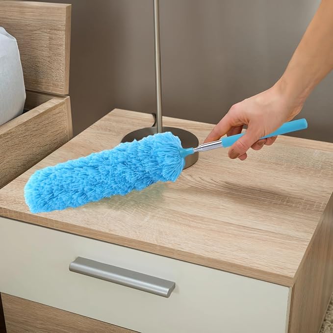 12 PCS Microfiber Feather Duster, 15 to 33 Inches Extendable Dusters, Metal Pole Ceiling Fan Duster, Washable Bendable Cleaning Duster Tool for Furniture Conditioner Window Office Car
