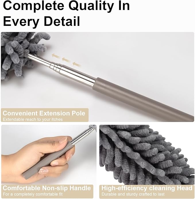 Microfiber Feather Duster for Cleaning,Sheneyron Washable Dusters,with 2pcs Replaceable Microfiber Head,Detachable Cleaning Supplies for Car,Ceiling Fan,Window,Furniture,Office