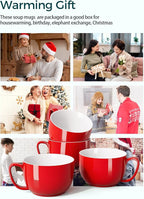 Teocera Red Mugs Set of 4, 24oz Jumbo Mugs, Large Coffee Mugs for Coffee, Hot Cocoa, Tea - Striped Design - Microwave Safe, Christmas Gift