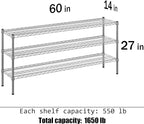 14" Deep x 60" Wide x 27" Height Wire Shelving Kit | 3-Tier | NSF Commercial Storage Rack Unit