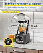 CRANDDI Professional Smoothie Blender, 2200W Commercial Soundproof Quiet blender with Removable Soundproof Shield for Crushing Ice, MilkShakes, Puree, Self-Cleaning, 50oz 110V K80 (Grey)