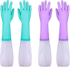 Elgood Reusable Long Sleeve Dishwashing Cleaning Gloves with Latex Free,Cotton Lining,Kitchen Gloves 2 Pairs,Purple+Blue L