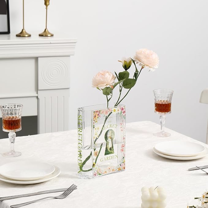 Book Vase for Flowers, Glass Book Shaped Vase, Clear Flower Vases, Book Glass Vases for Bedroom, Living Room, Office, Bookshelf, Coffee Table, Book Lovers Gifts(SG)