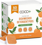 COCO+ Dishwasher Detergent Pods - Nano-Concentrated Enzymes Power with Rinse Aid & Hard Water Protection - Sparkling, Spotless Dishes - 50 Pods (Mandarin Basil)