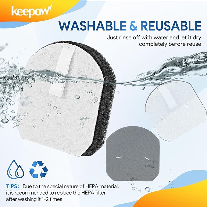 KEEPOW SpinWave Vac Filter Replacement Compatible with Bissell SpinWave + Vac Cordless 37643/3764 All-in-one Powered Spin Mop & Vacuum, Vacuum Mop Filters (2 Pack)