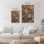 Tinonedraw Burnt Orange Floral Framed Canvas Wall Art Set of 3, Boho Chic Flower Artwork, Mid Century Modern Wall Decor, Colorful Neutral Botanical Art Prints for Bedroom Living Room Office 24"x36"