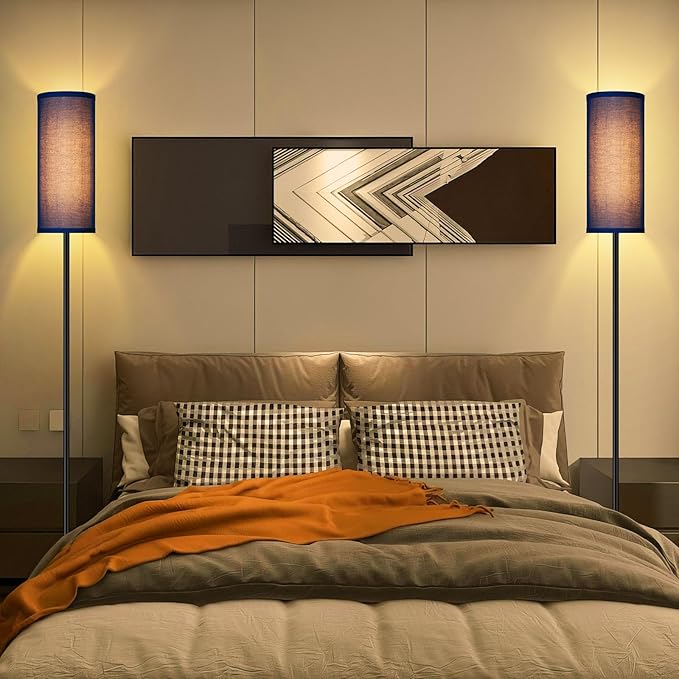 BoostArea Floor Lamps for Living Room, Modern Blue Floor Lamp, LED Corner Floor Lamp with Linen LampShade, Standing Lamp for Bedroom/Office/Study Room/Farmhouse(Bulb Not Included)