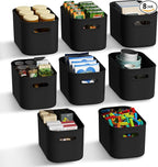 8 Pack Black Storage Bins for Shelves, Plastic Storage Containers for Organizing, Stackable Storage Boxes with Handle, Black Storage Bins for Classroom, Craft, Snacks, Cabinet, 9.7x6.7x5.7inch