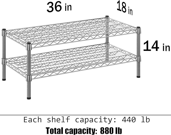 18" Deep x 36" Wide x 14" Height Wire Shelving Kit | 2-Tier | NSF Commercial Storage Rack Unit