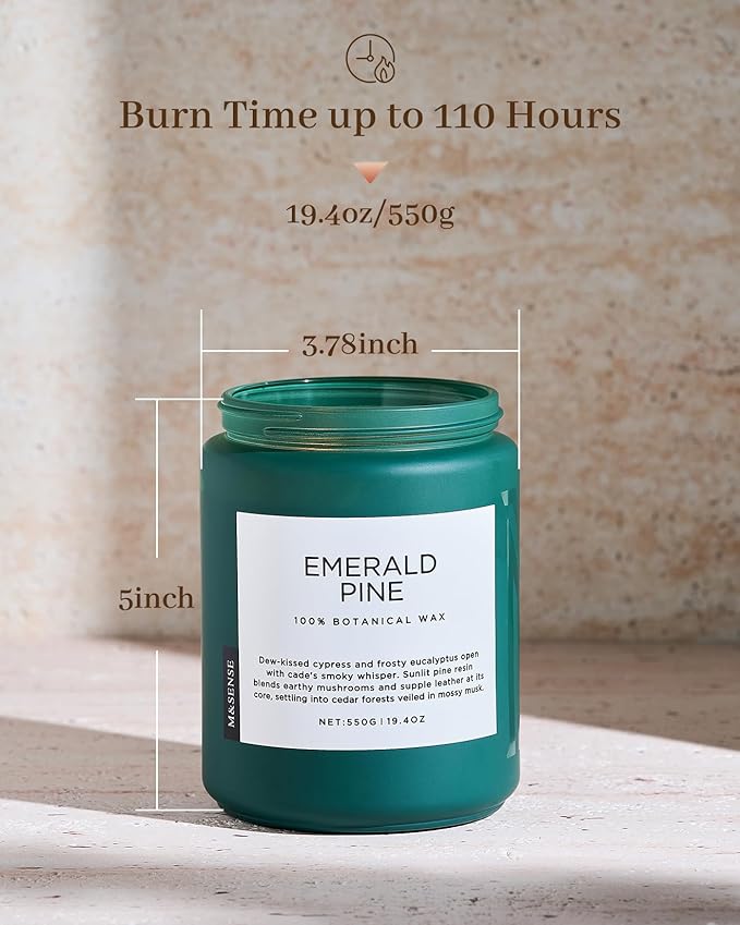 M&SENSE Pine Scented Candles Natural Soy Wax Clean Non Toxic 19.4oz 110 Hours Large Long Lasting Christmas Winter Scented 2 Wicks Candle Gift for Holiday & Family Friends Teachers