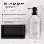 Glass Hand and Dish Soap Dispenser Set by Brighter Barns - Kitchen Soap Dispenser Set with Tray, Stainless Steel Pump - Glass Bottles for Sink - Black Kitchen Accessories for Home, Hotel, Gift (Clear)