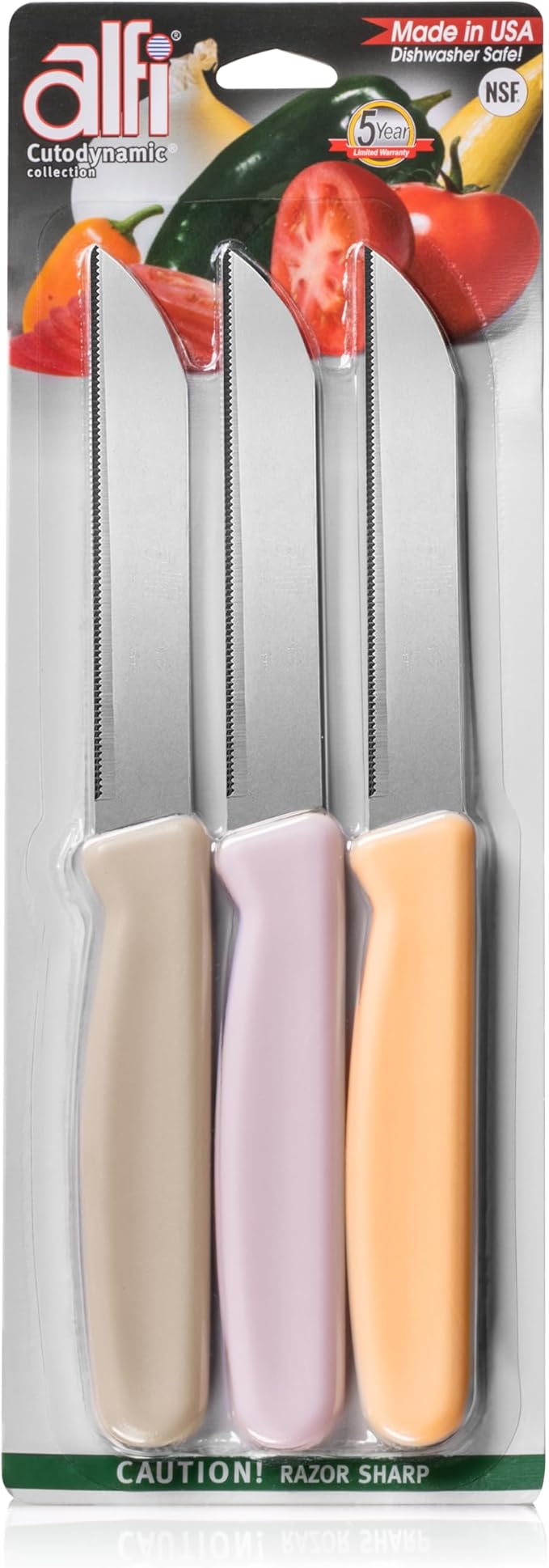 Alfi All-Purpose Knives Aerospace Precision Pointed Tip - Home And Kitchen Supplies - Serrated Steak Knives Set | Made in USA (Ash, Lavender, Loquat)