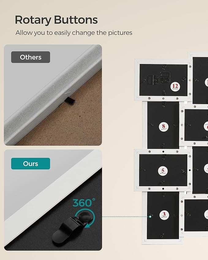 SONGMICS Collage Picture Frames, 4x6 for Wall Decor Set of 12, Multi Family Photo for Gallery Decor, Hanging Display, Assembly Required, Cloud White URPF026W01