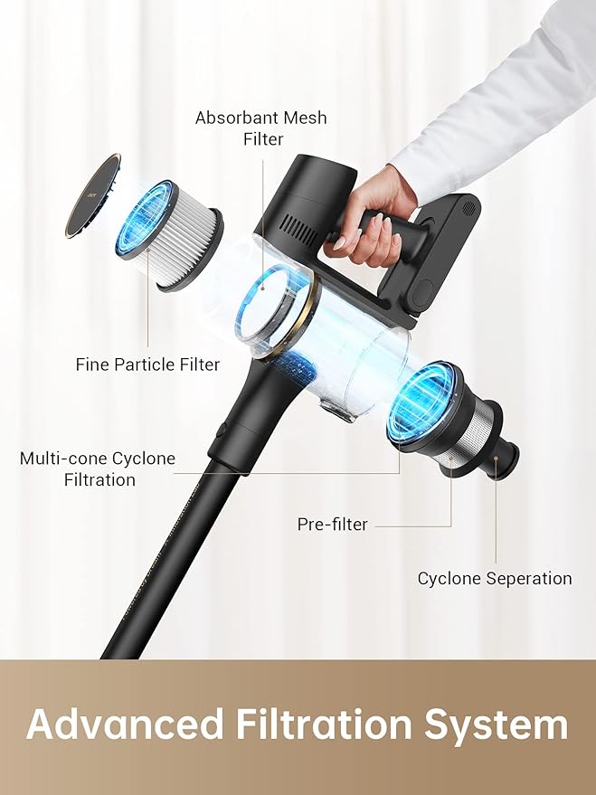 DREAME R10 Pro Cordless Vacuum Cleaner for Home, 6-in-1 Cordless Stick Vacuum Rechargeable, 65Mins Runtime, Powerful Suction, Wireless Vacuum Cleaner for Hardwood Floor, Carpet, Tile, Pet Hair, Black