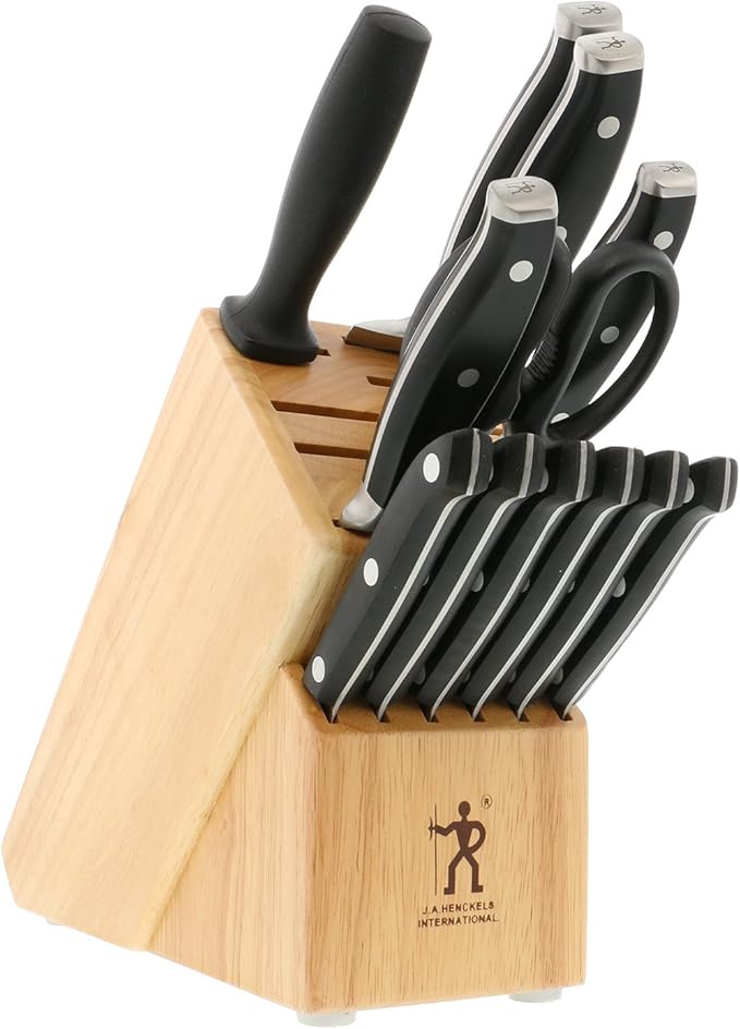 HENCKELS Forged Premio 13-Pc Knife Block set, Chef Knife, Paring Knife, Utility Knife, Light Brown, Stainless Steel