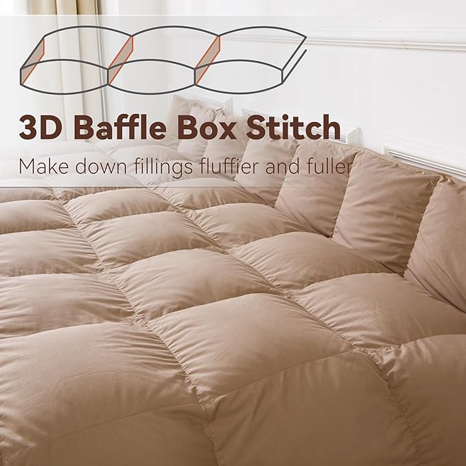 SNOWMAN Premium Down Comforter King Size, Luxurious Heavyweight Duvet Insert with Cotton Blended Fabric, 54oz Fill Weight 3D Baffle Box Design Hotel Bedding Comforter (Khaki, 106"x90")
