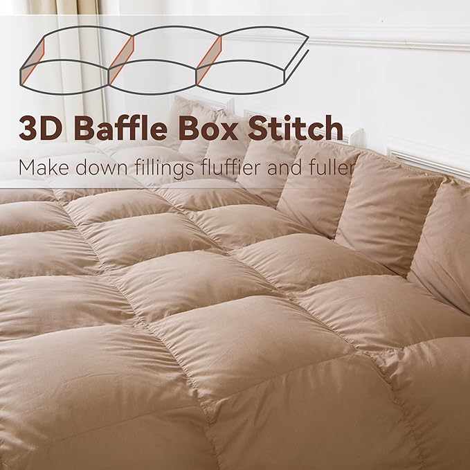 SNOWMAN Premium Down Comforter Twin Size, Luxurious All Season Duvet Insert with Cotton Blended Fabric, 28oz Fill Weight 3D Baffle Box Design Hotel Bedding Comforter (Khaki,68"x90")