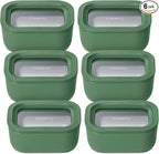 Caraway 6pc Glass Food Storage Set - 2.6 Cup Storage Containers For Food (6) - Non-Toxic Ceramic-Coated Glass - Air Release Technology - Compact & Stackable Design - Sage