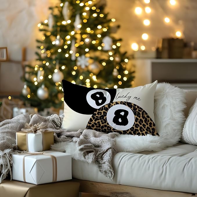 Leopard Star Lucky 8 Ball Throw Pillow Covers 20x12, Cheetah Print Room Decor, Trendy Funky Y2K Leopard Print Decorative Pillow Covers for Girls Room Dorm Apartment Home，Set of 2