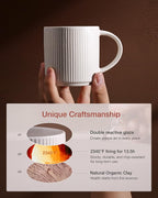 famiware Coffee Mug Set for 6, Star 12 oz Catering Mugs Cup Set with Handle for Coffee, Tea, Cocoa, Milk - Ceramic Stoneware Drinkware Set, Matte White