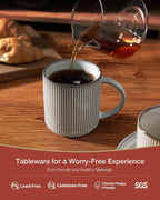 famiware Coffee Mug Set for 6, Star 12 oz Catering Mugs Cup Set with Handle for Coffee, Tea, Cocoa, Milk - Ceramic Stoneware Drinkware Set, Smoky Blue