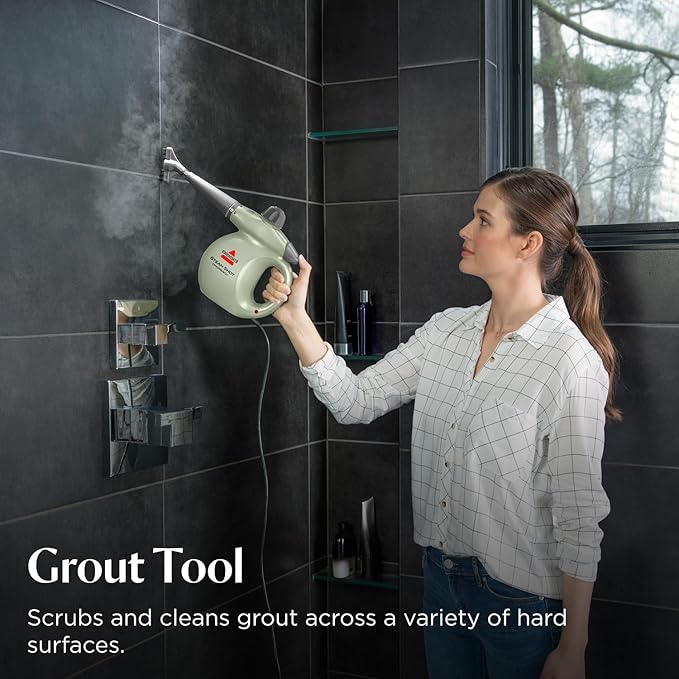 BISSELL® Steam Shot™ OmniReach handheld portable steam cleaner for tile, grout, windows, bathrooms, kitchens, fabric steaming tool, includes 10 tools